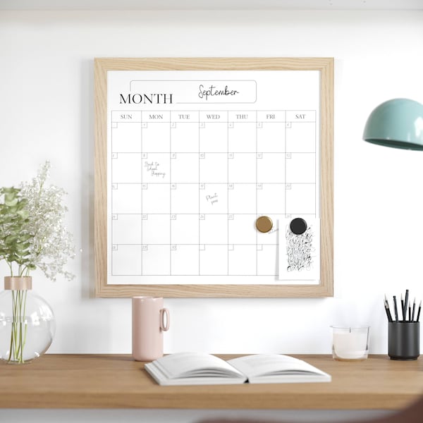 Martha Stewart Everette 18in. x 18in. Magnetic Monthly Calendar Dry Erase Board, w/Dry Erase Marker and 2 Mgnts BR-PM-MWP-4545-LN-MS - main